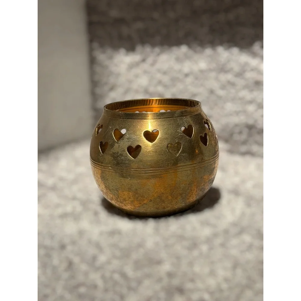 Vintage Brass Cut Out Candle‎ Holders Set of 3 Boho India Hollywood Regency